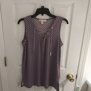 MICHAEL Michael Kors Shore Geo Print Metallic Chain Lace-Up Stretch Jersey Top